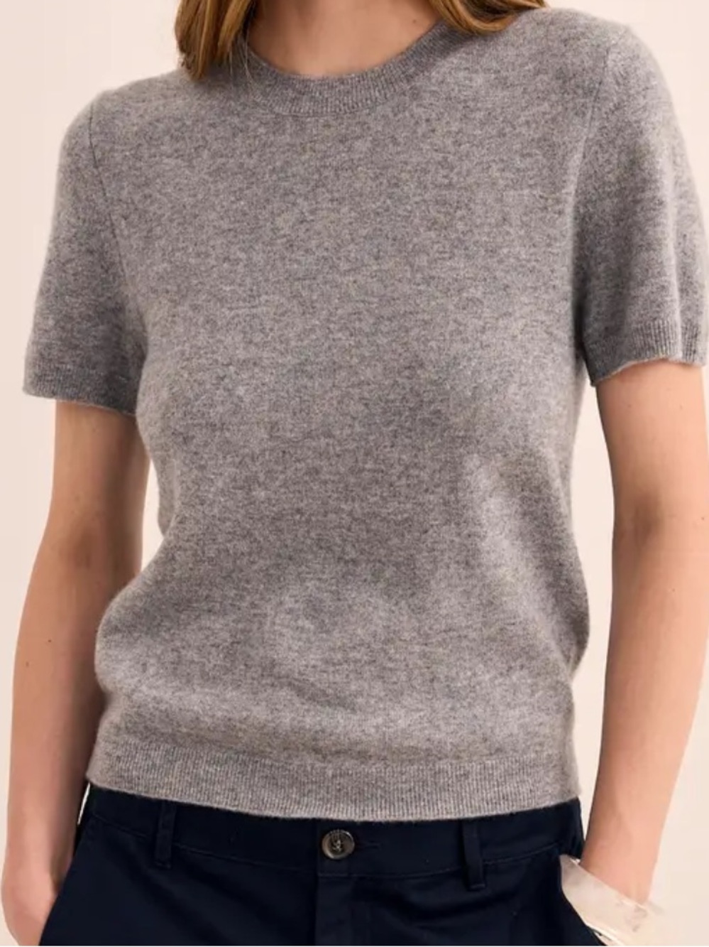 Quince Women’s Heather Gray Short-Sleeve Cashmere Crewneck Sweater
